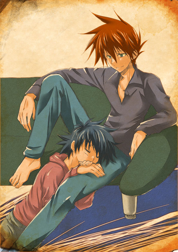ash ketchum and gary oak (pokemon) drawn by hibaring