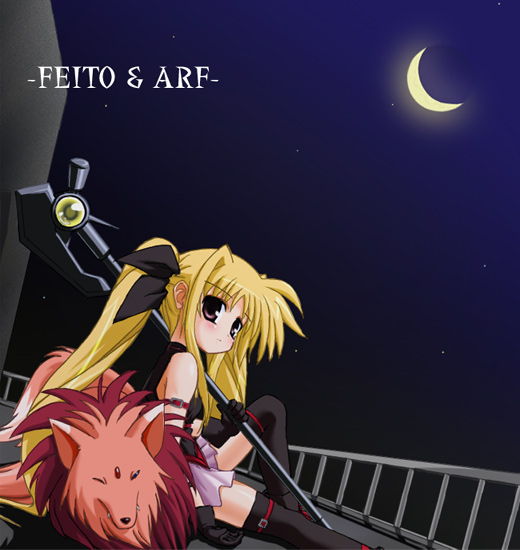 fate testarossa, arf, and bardiche (lyrical nanoha and 1 more) drawn by izuno_kenta