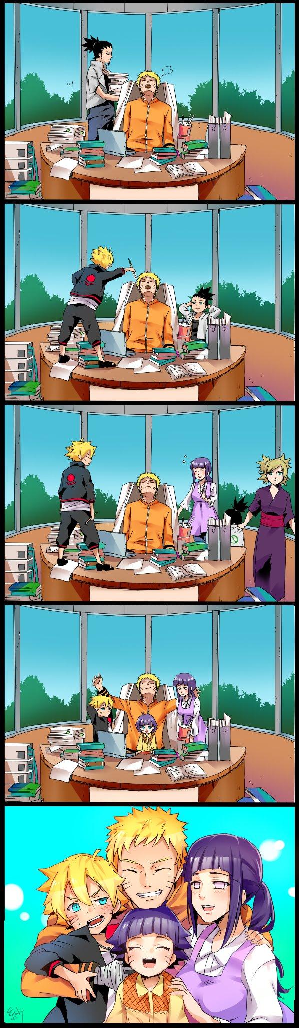 uzumaki naruto, hyuuga hinata, temari, uzumaki boruto, nara shikamaru, and 2 more (naruto and 1 more) drawn by syaruro-to