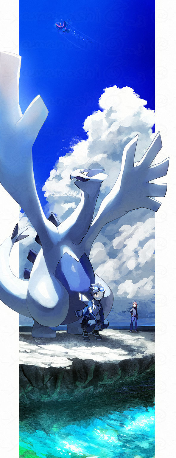 ethan, silver, lugia, and ho-oh (pokemon and 2 more) drawn by yamanashi_taiki