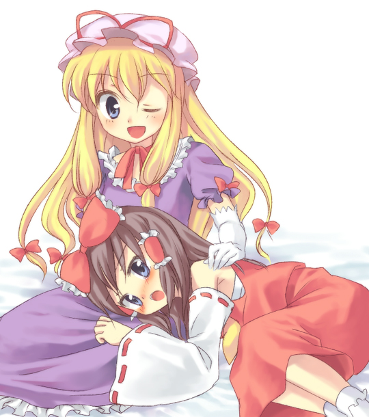 hakurei reimu and yakumo yukari (touhou) drawn by kuguri_oimo