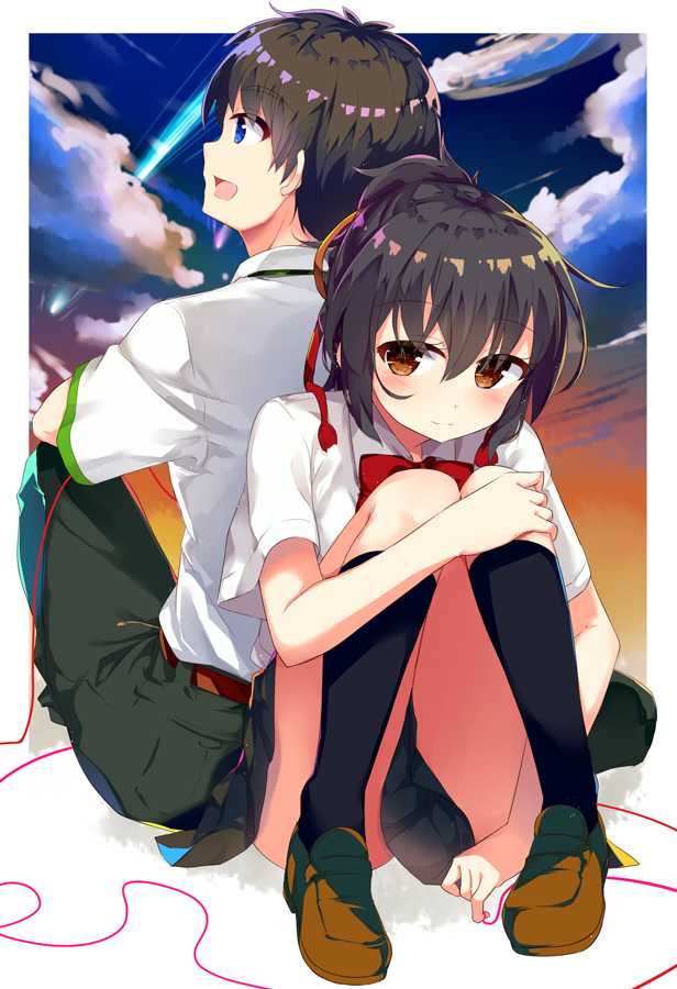 miyamizu mitsuha and tachibana taki (kimi no na wa.) drawn by sasahara_wakaba