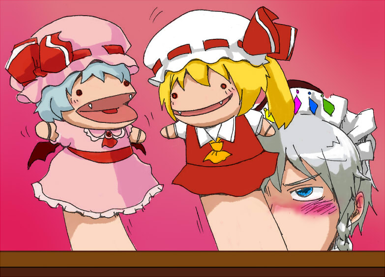 remilia scarlet, flandre scarlet, and izayoi sakuya (touhou) drawn by ratenbo