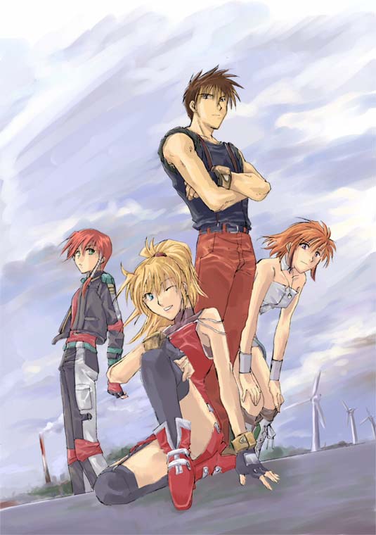 excellen browning, ibis douglas, kyousuke nanbu, and fiona gureden (super robot wars) drawn by asou_naruto