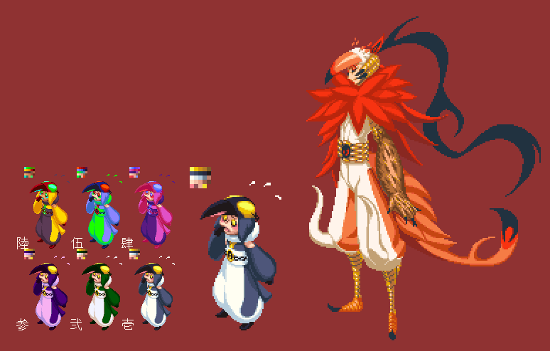 maniwa houou and maniwa pengin (katanagatari) drawn by dondongarara