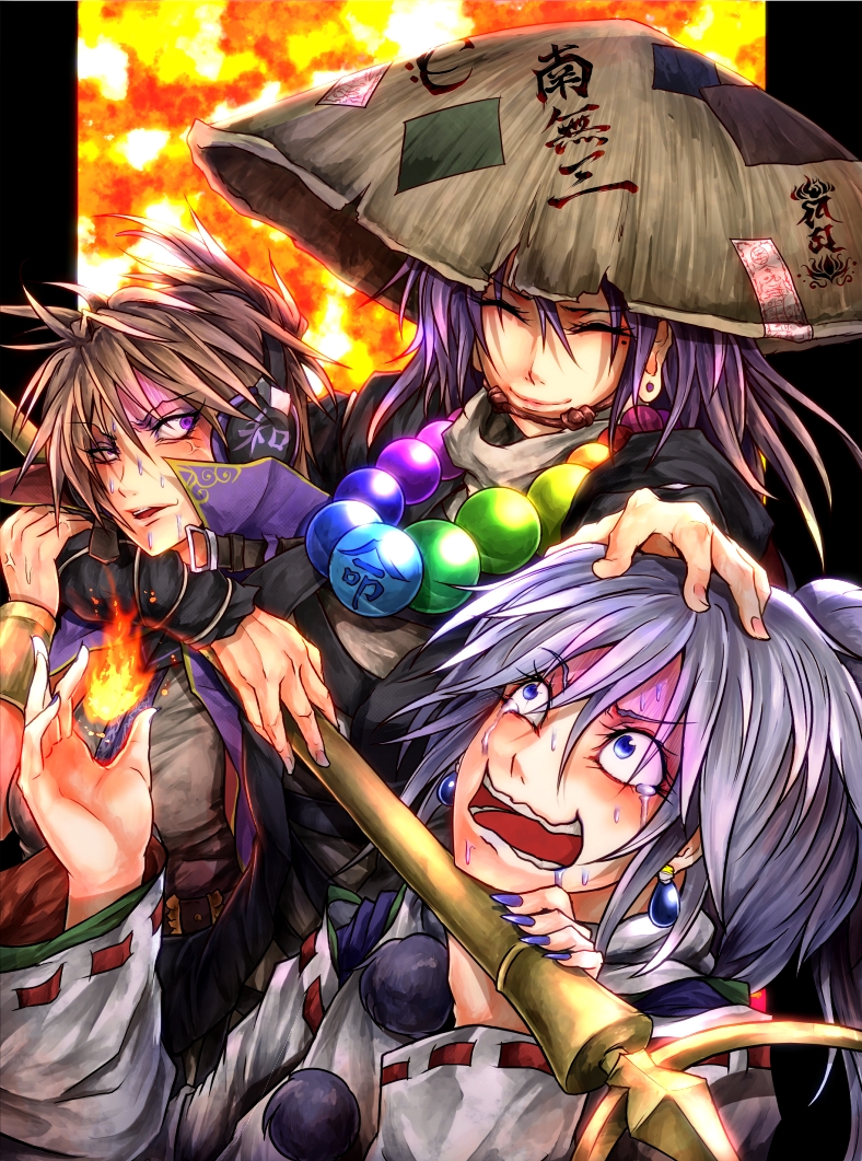 hijiri byakuren, toyosatomimi no miko, and mononobe no futo (touhou) drawn by ryuuichi_(f_dragon)