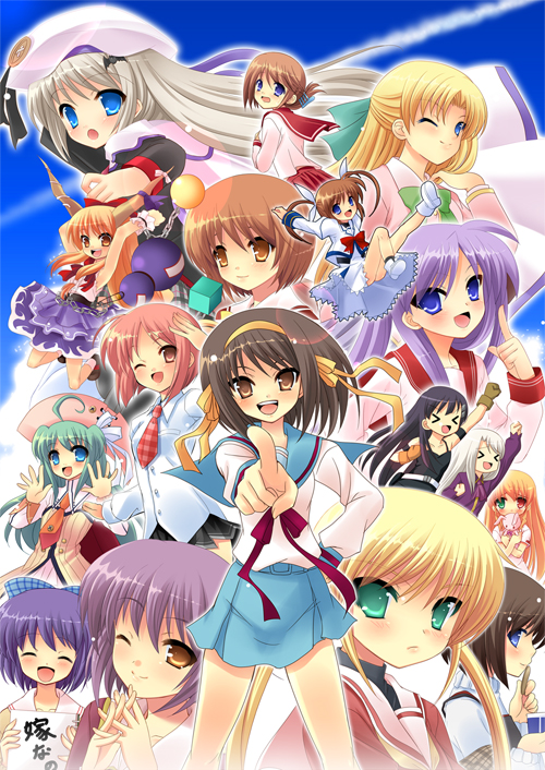 ibuki suika, suzumiya haruhi, illyasviel von einzbern, takamachi nanoha, hiiragi kagami, and 8 more (touhou and 15 more) drawn by yukizuki_chikuba