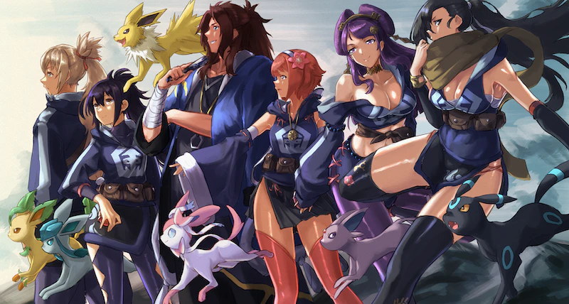 sylveon, umbreon, glaceon, espeon, leafeon, and 7 more (pokemon and 2 more) drawn by humanplushq