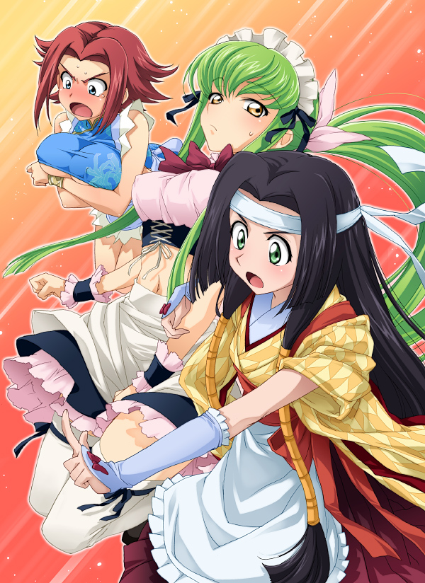 c.c., kouzuki kallen, and sumeragi kaguya (code geass) drawn by saipaco