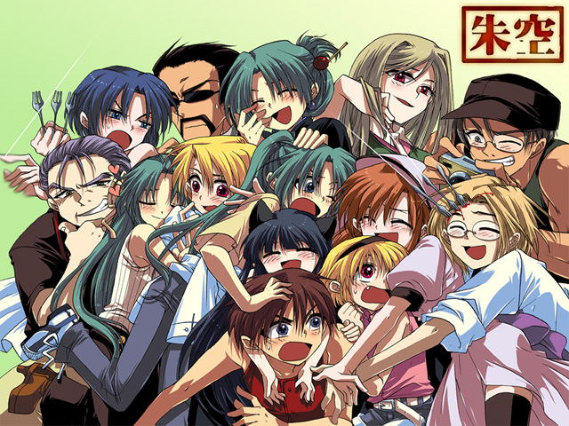 furude rika, ryuuguu rena, houjou satoko, sonozaki mion, sonozaki shion, and 9 more (higurashi no naku koro ni) drawn by fujitaka_(akasora)