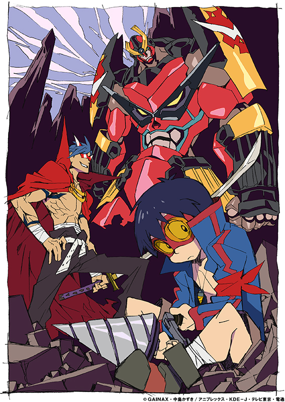 simon, kamina, and gurren-lagann (tengen toppa gurren lagann) drawn by imaishi_hiroyuki