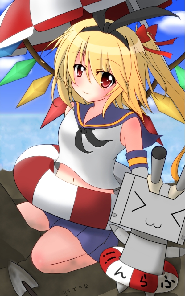 flandre scarlet, shimakaze, and rensouhou-chan (touhou and 1 more) drawn by nanase-san_(honey_be)