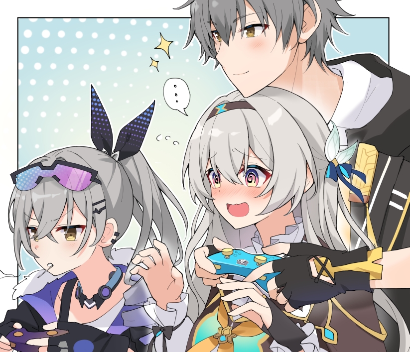 trailblazer, firefly, caelus, and silver wolf (honkai and 1 more) drawn by azusa_(980650076)