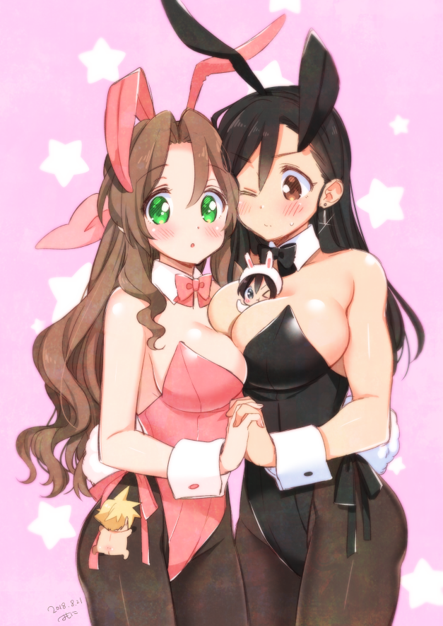 tifa lockhart, cloud strife, aerith gainsborough, and yuffie kisaragi (final fantasy and 1 more) drawn by krudears