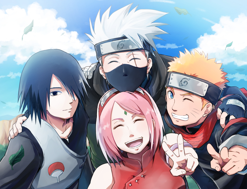 haruno sakura, uzumaki naruto, uchiha sasuke, and hatake kakashi (naruto) drawn by poki_a