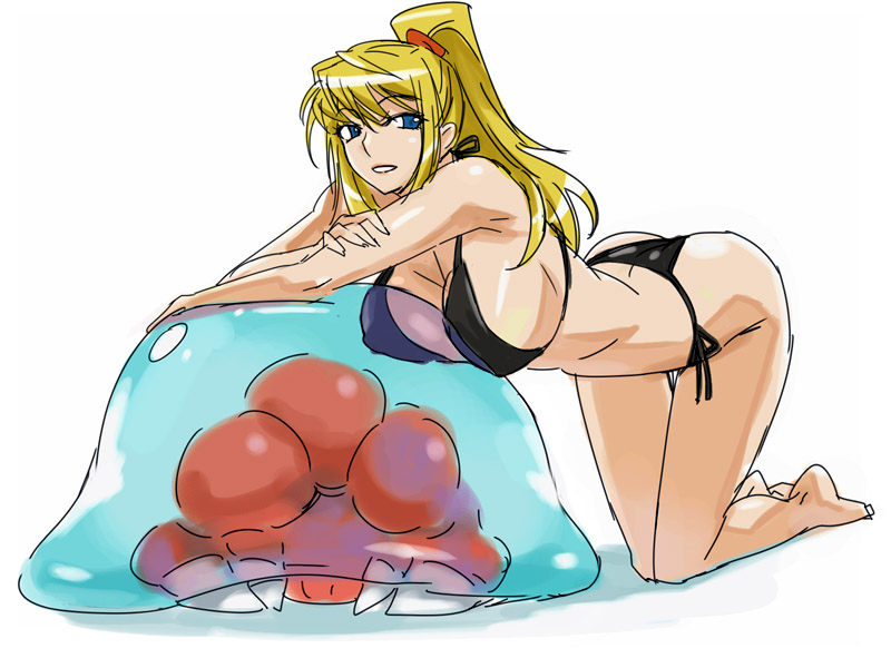 samus aran, metroid, and metroid larva (metroid) drawn by michael_f91