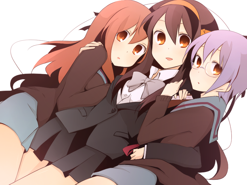 suzumiya haruhi, nagato yuki, and asahina mikuru (suzumiya haruhi no yuuutsu and 1 more) drawn by kinokosuke
