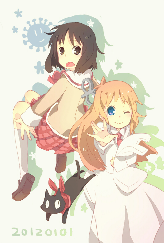 shinonome nano, professor shinonome, and sakamoto (nichijou) drawn by ishii_(263459)