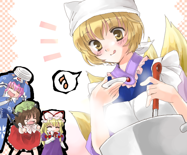 yakumo yukari, saigyouji yuyuko, yakumo ran, and chen (touhou) drawn by coco_(artist)