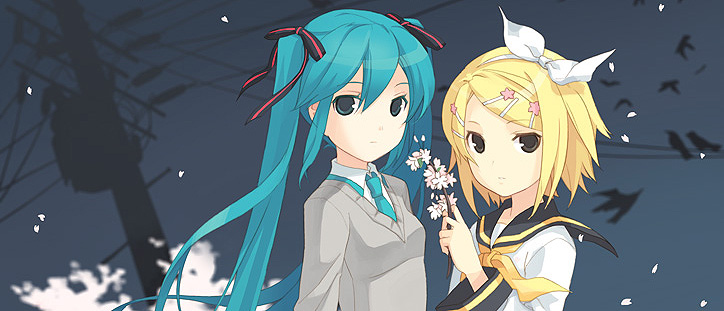 hatsune miku and kagamine rin (vocaloid) drawn by h2so4
