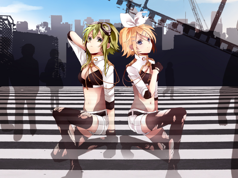 kagamine rin and gumi (vocaloid and 1 more) drawn by hatsuko
