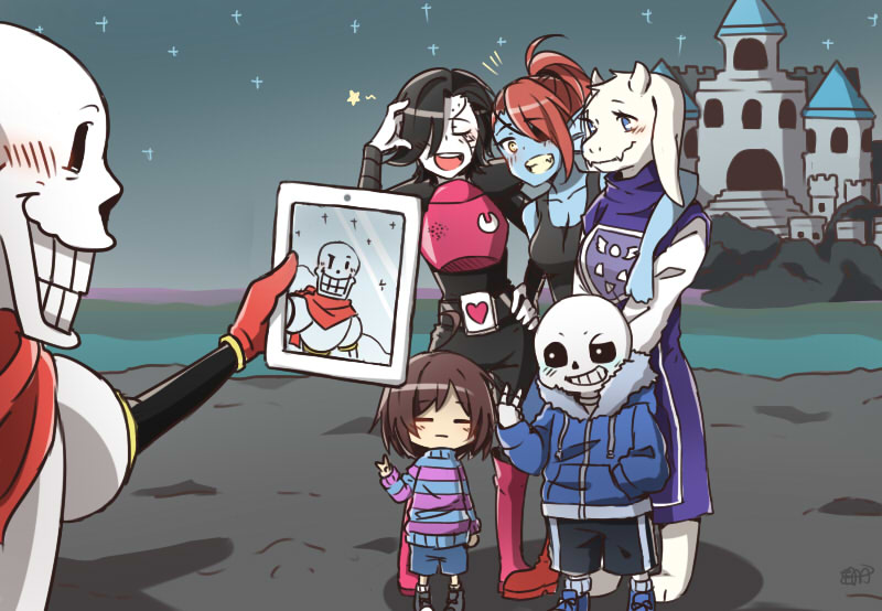 frisk, sans, papyrus, undyne, toriel, and 2 more (undertale) drawn by big_cat_shan