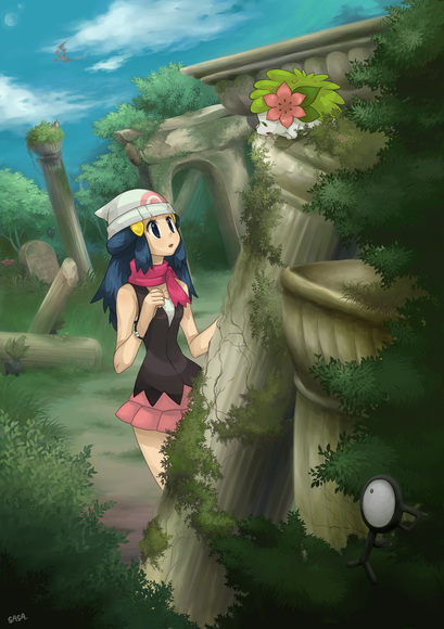 dawn, charizard, shaymin, unown, and unown f (pokemon) drawn by sasairebun