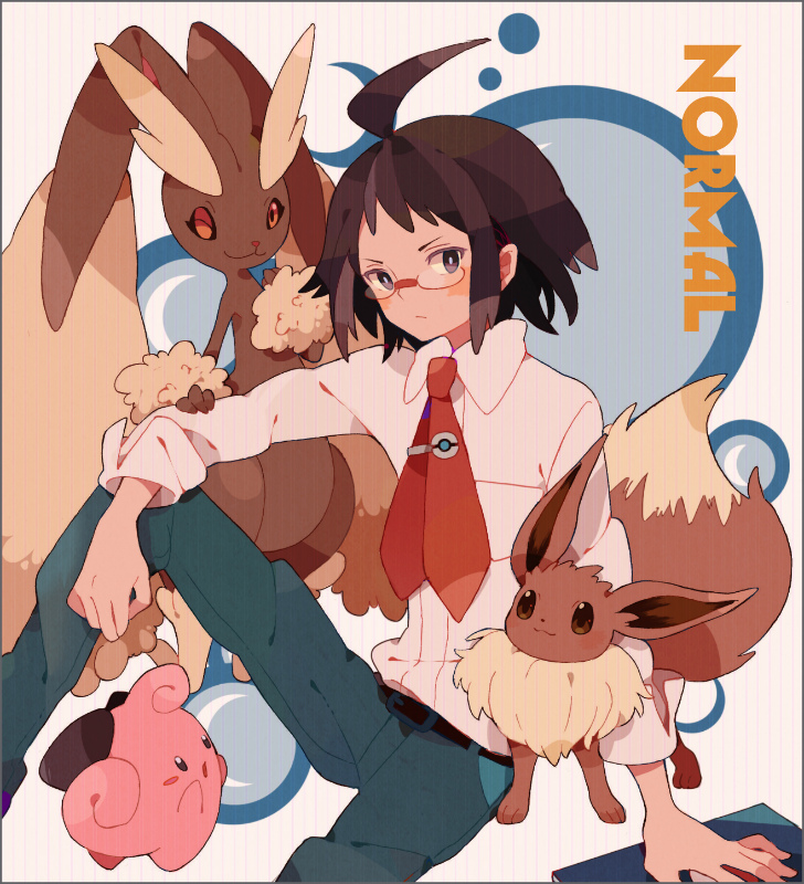 eevee, lopunny, cheren, and cleffa (pokemon and 1 more) drawn by atori12