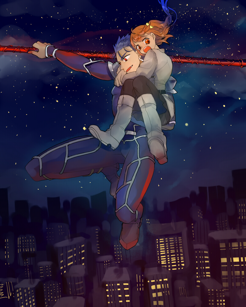 fujimaru ritsuka and cu chulainn (fate and 2 more) drawn by natsuko_(summer_525528)
