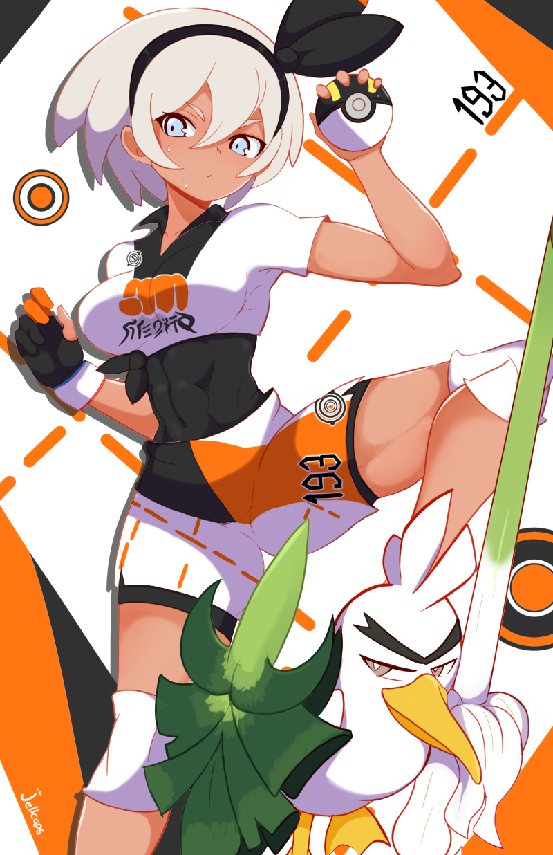 bea and sirfetch'd (pokemon and 1 more) drawn by jellcaps