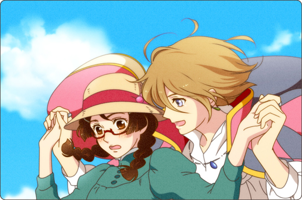 howl pendragon, sophie hatter, kurashita tsukimi, and koibuchi kuranosuke (howl no ugoku shiro and 1 more) drawn by kouya_(06june)