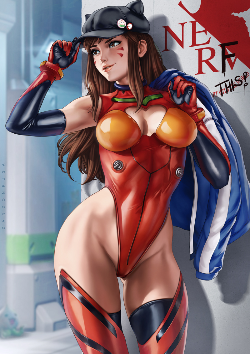 souryuu asuka langley, d.va, and pachimari (neon genesis evangelion and 4 more) drawn by dandon_fuga