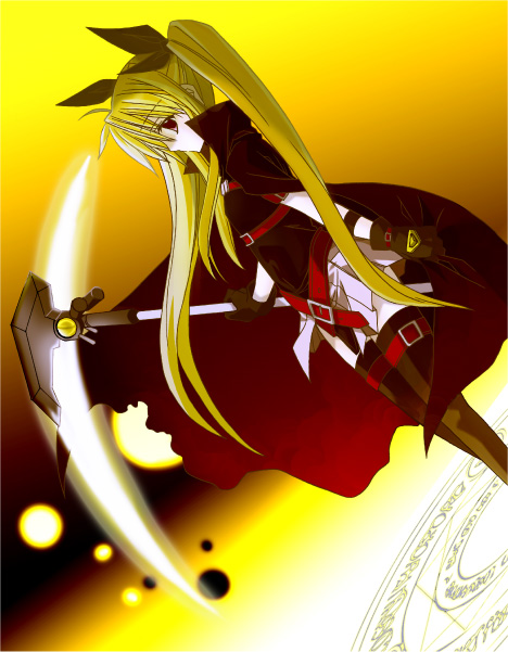 fate testarossa and bardiche (lyrical nanoha and 1 more) drawn by muraya_yoshihisa