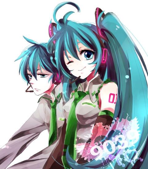 hatsune miku and hatsune mikuo (vocaloid) drawn by dandel