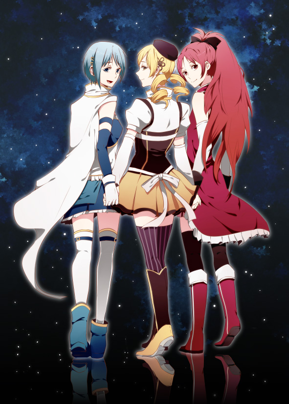miki sayaka, sakura kyoko, and tomoe mami (mahou shoujo madoka magica) drawn by ryabu