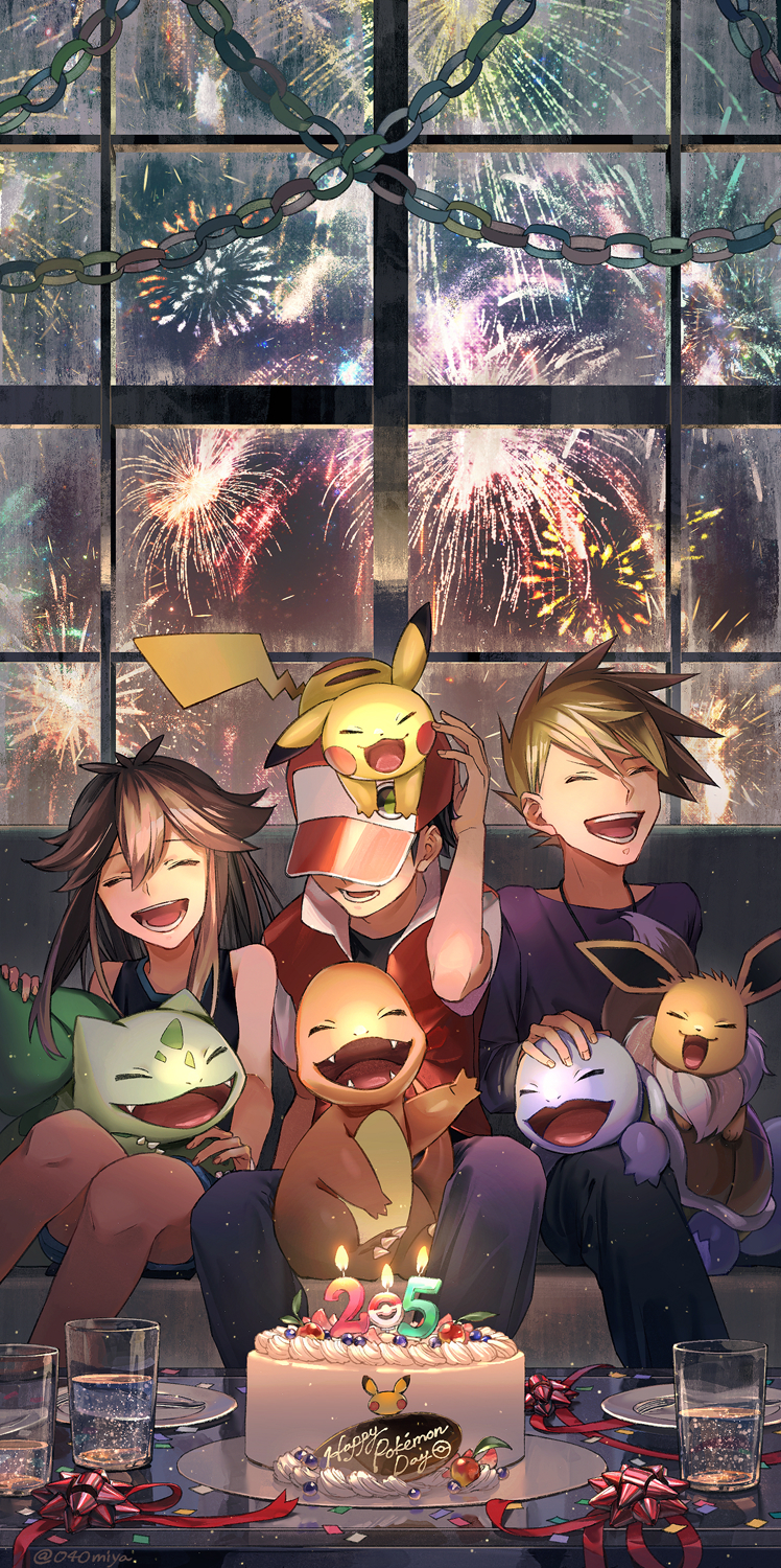 pikachu, red, eevee, blue oak, bulbasaur, and 3 more (pokemon and 2 more) drawn by nrmya