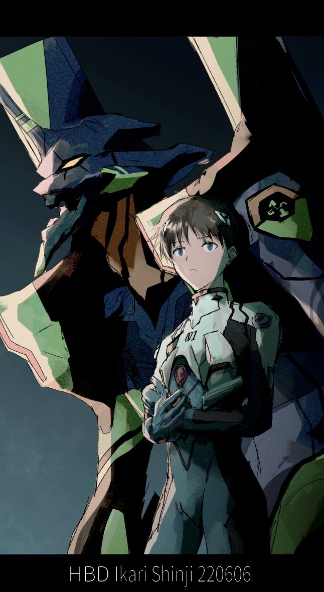 ikari shinji and eva 01 (neon genesis evangelion) drawn by hinoki_(kunka)