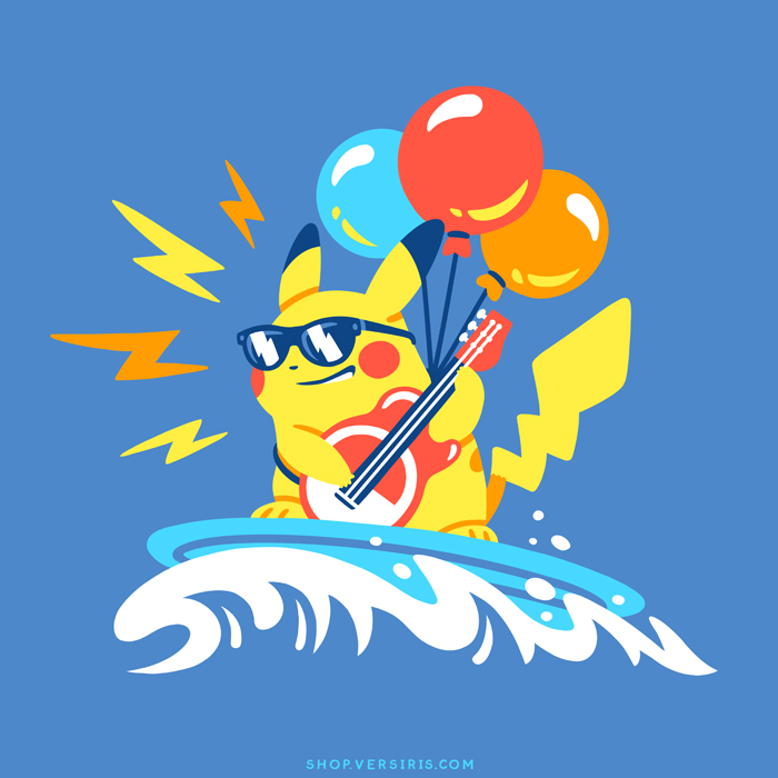 pikachu, surfing pikachu, and flying pikachu (pokemon) drawn by versiris