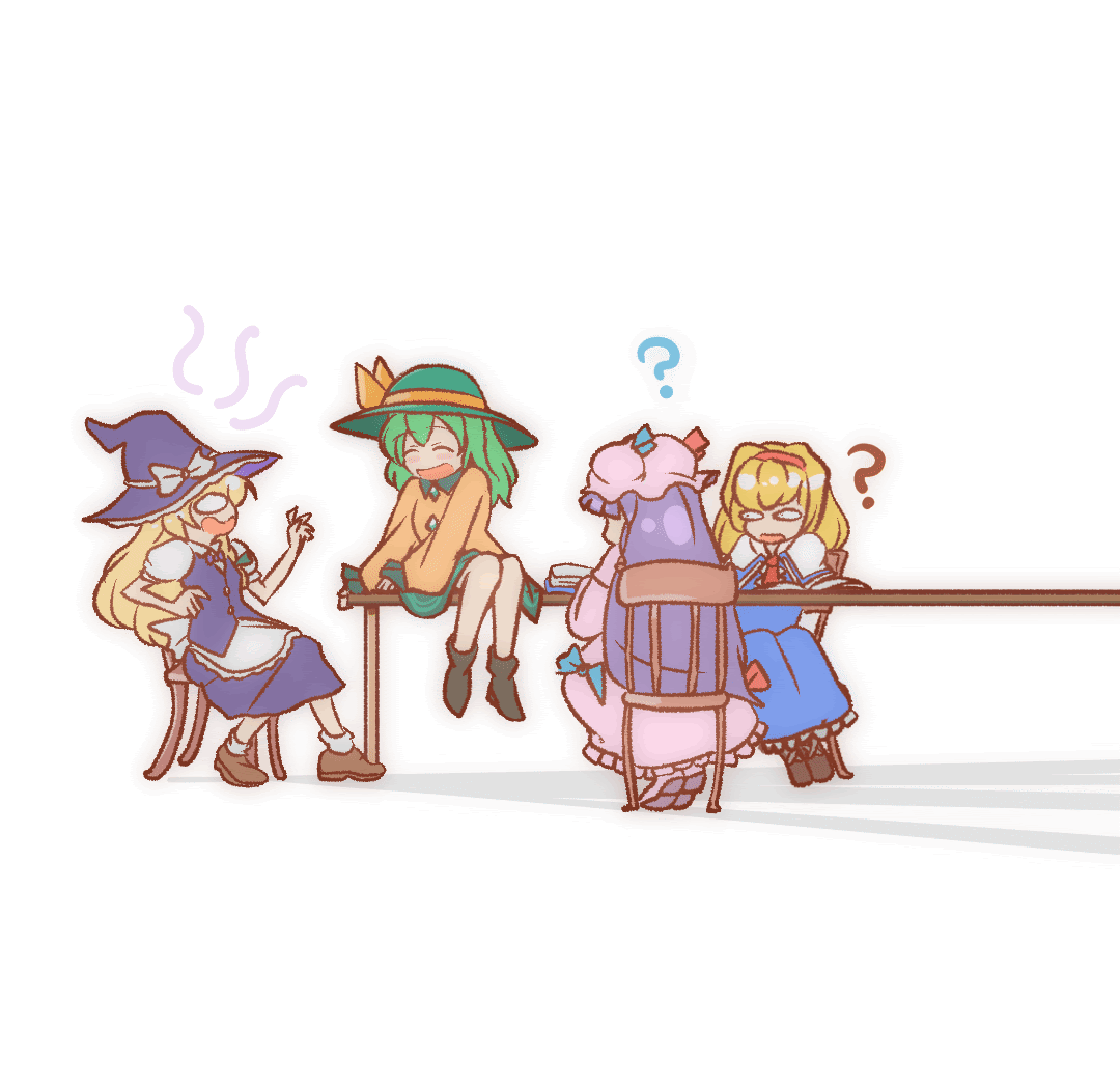 kirisame marisa, komeiji koishi, alice margatroid, and patchouli knowledge (touhou) drawn by mirae_somang