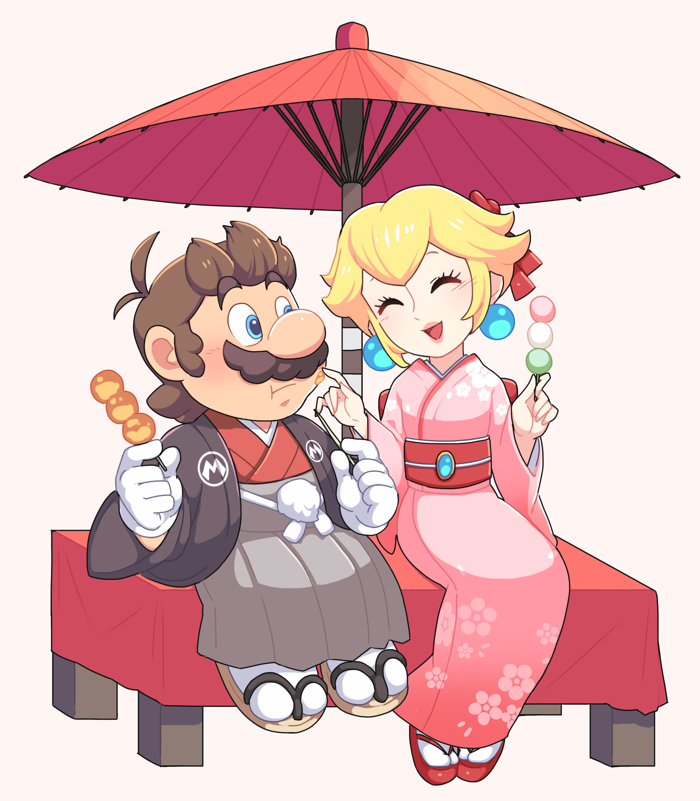 princess peach and mario (mario and 2 more) drawn by hoshikuzu_pan