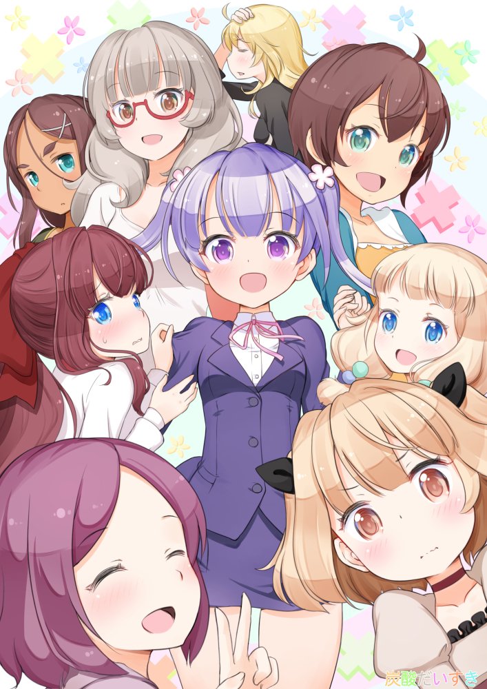 suzukaze aoba, takimoto hifumi, yagami kou, iijima yun, sakura nene, and 4 more (new game!) drawn by tansan_daisuki