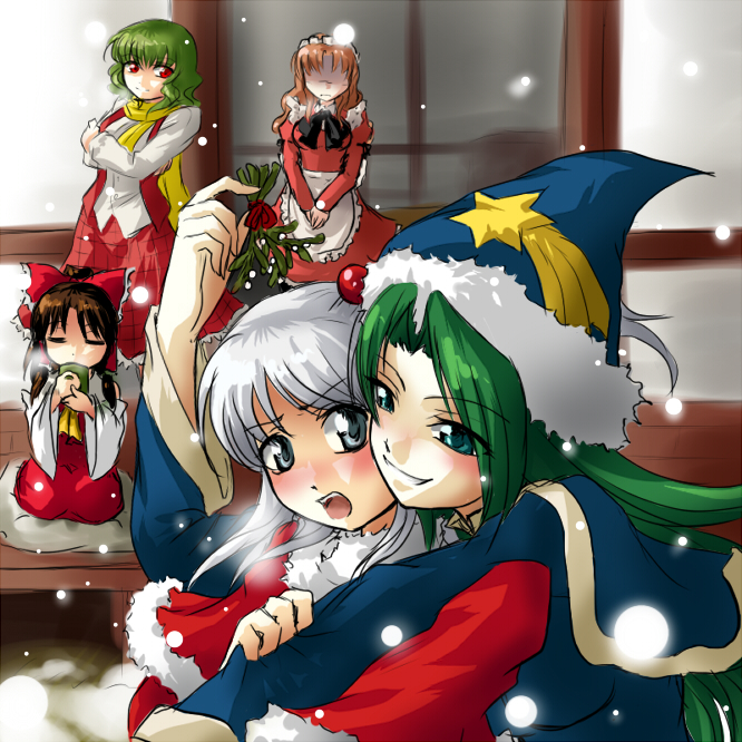 hakurei reimu, kazami yuuka, shinki, mima, and yumeko (touhou) drawn by mazeru
