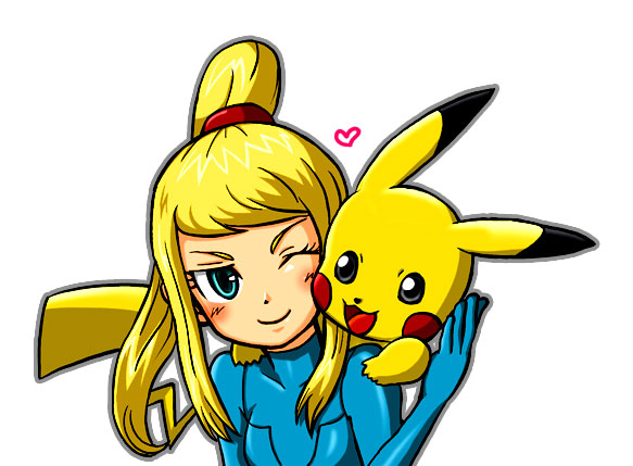 pikachu and samus aran (pokemon and 2 more)