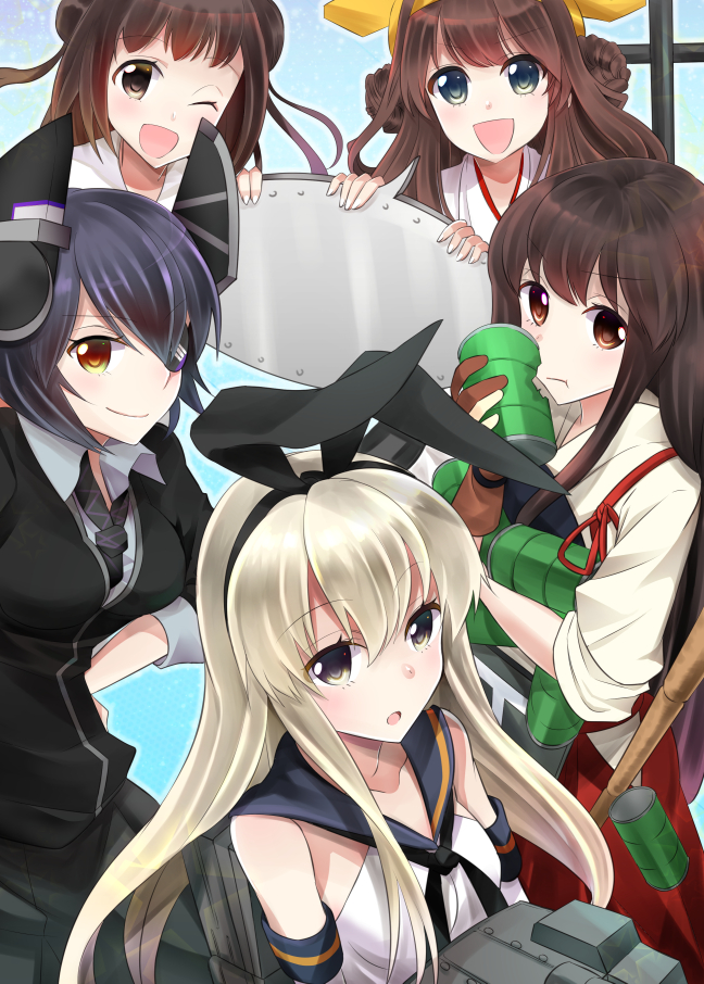 shimakaze, kongou, akagi, tenryuu, rensouhou-chan, and 1 more (kantai collection) drawn by meet_(105r)
