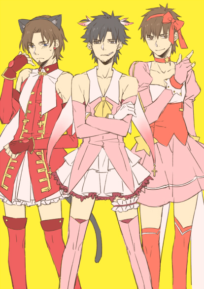tohsaka rin, illyasviel von einzbern, kotomine kirei, emiya kiritsugu, prisma illya, and 4 more (fate and 4 more) drawn by naname13