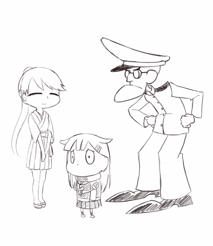 admiral, yuudachi, houshou, and eustace bagge (kantai collection and 1 more) drawn by aminji_(liaoumen)