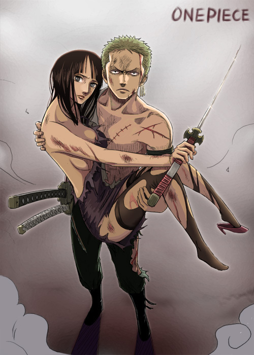 nico robin and roronoa zoro (one piece) drawn by zugan_(berugkamp)