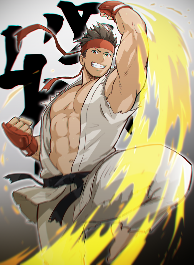 ryu and tokugawa ieyasu (street fighter and 1 more) drawn by jigoku_meguri