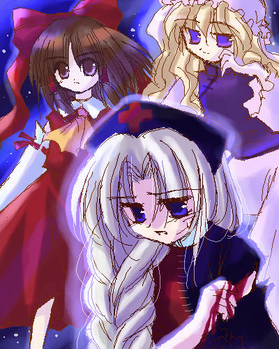 hakurei reimu, yakumo yukari, and yagokoro eirin (touhou) drawn by fujimiya_misuzu