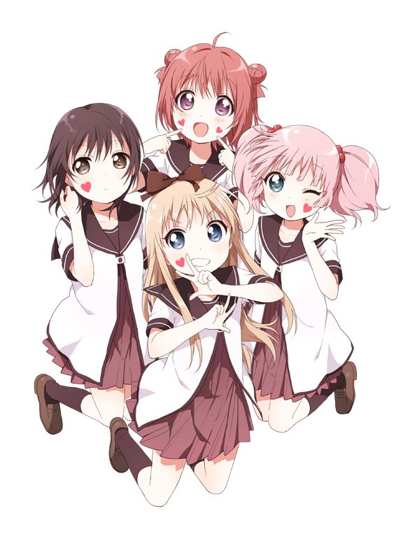 toshinou kyouko, akaza akari, funami yui, and yoshikawa chinatsu (yuruyuri) drawn by namori